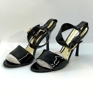 Black Patent Ankle Strap High Heels Sandals. Size 8